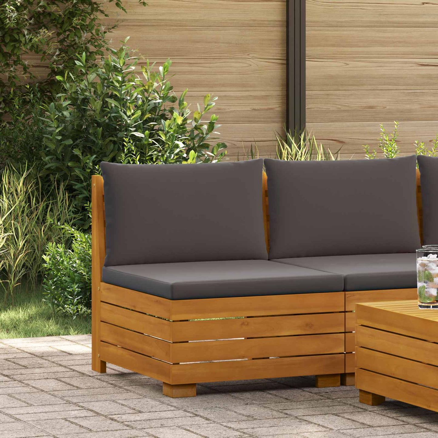 Tuin Midden Sofa Massief Acaciahout Bruin Donkergrijs