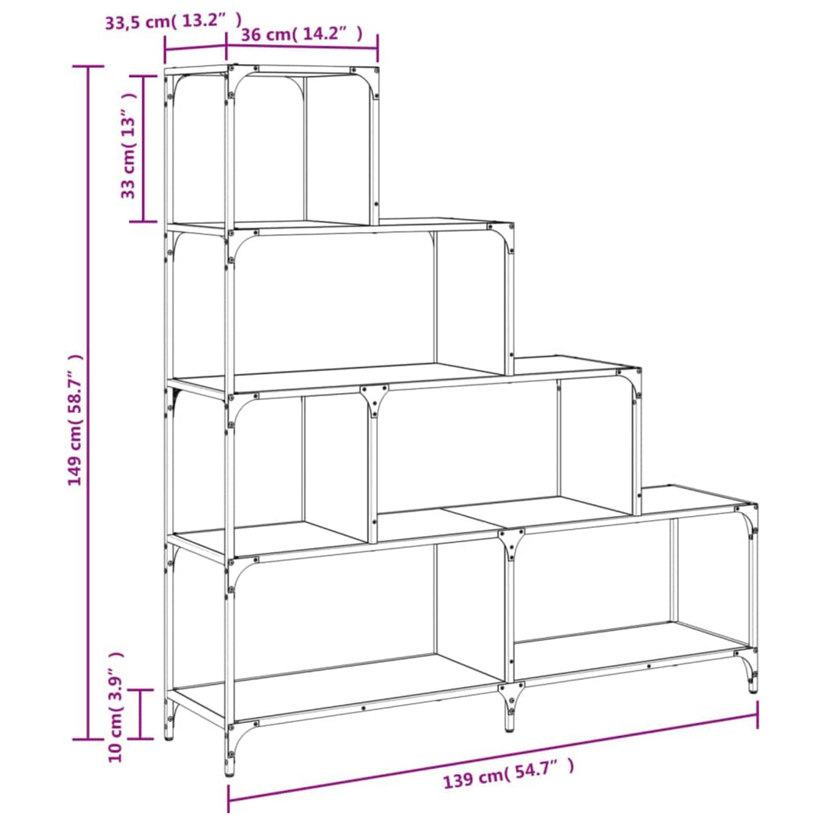 Boekenkast 4-laags 139 x 33,5 x 149 cm Bewerkt hout Zwart eiken