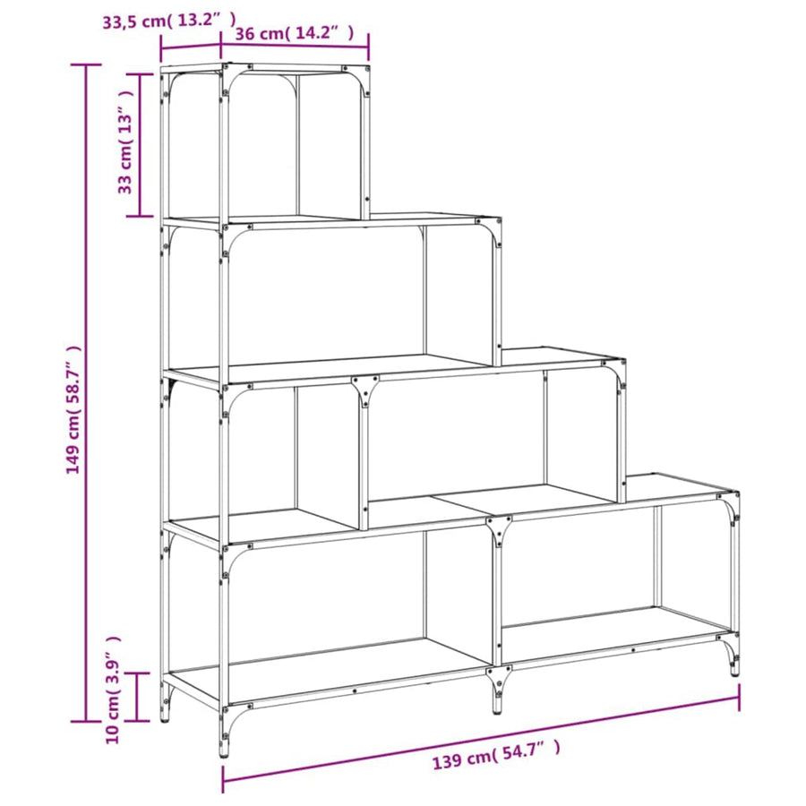 Boekenkast 4-laags 139 x 33,5 x 149 cm Bewerkt hout Zwart eiken