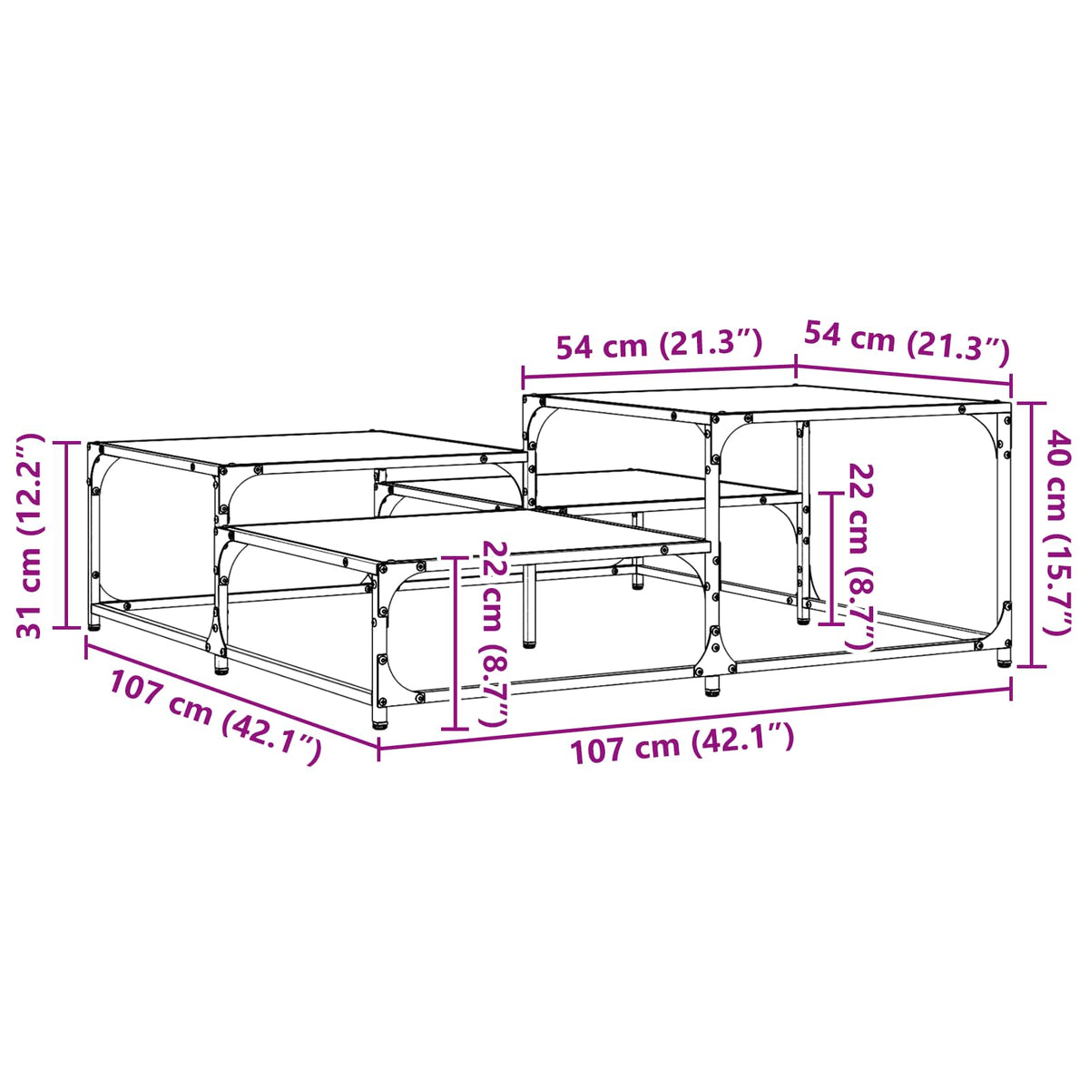 Salontafel Zwart eiken 107 x 107 x 40 cm Bewerkt hout