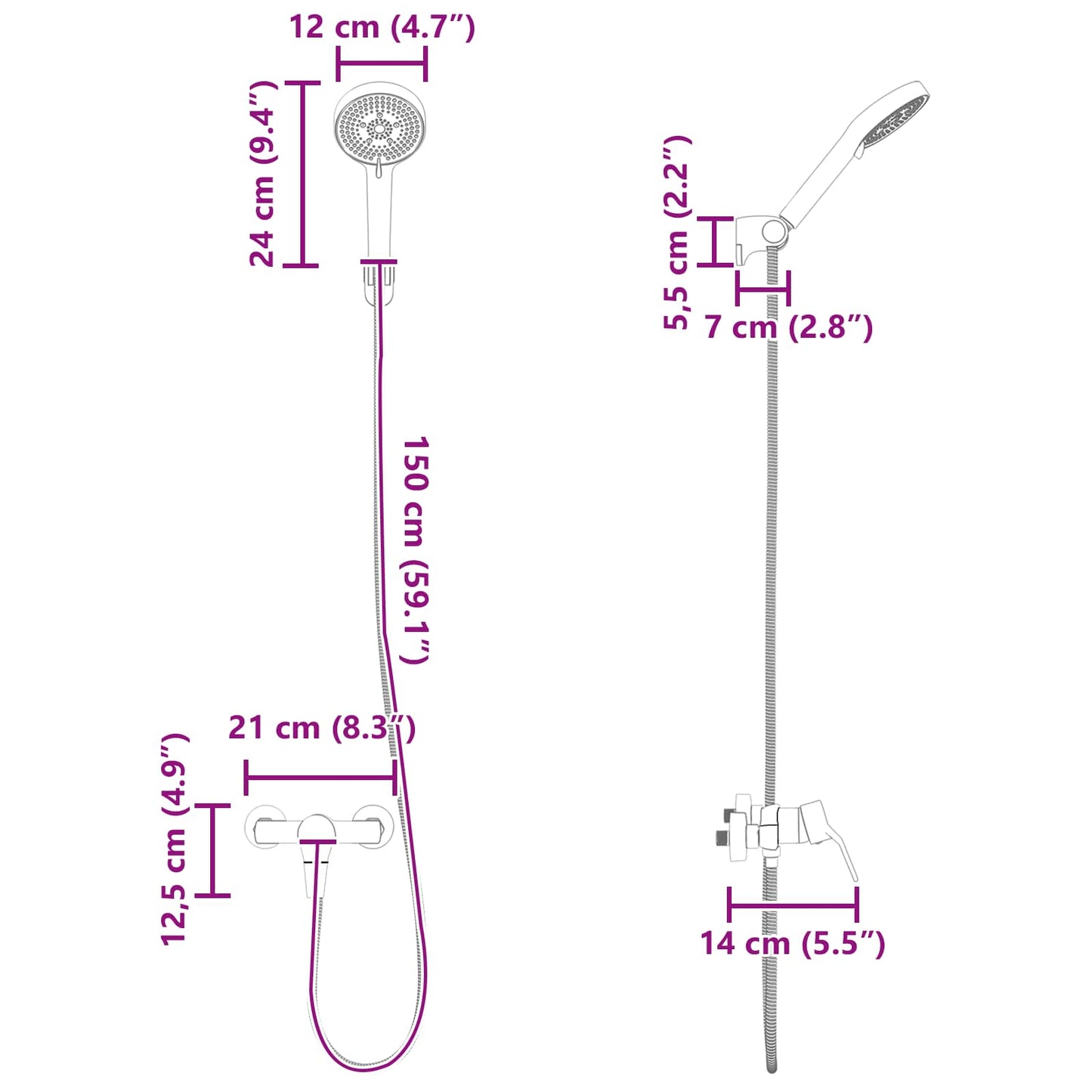 Doucheset G 1 / 2 Inch Koper Chroom met douchekop