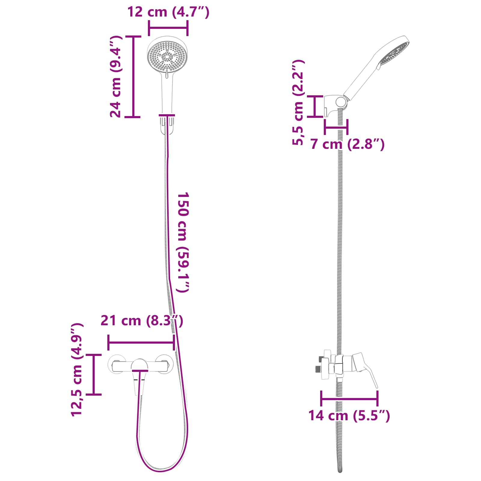 Doucheset G 1 / 2 Inch Koper Chroom met douchekop