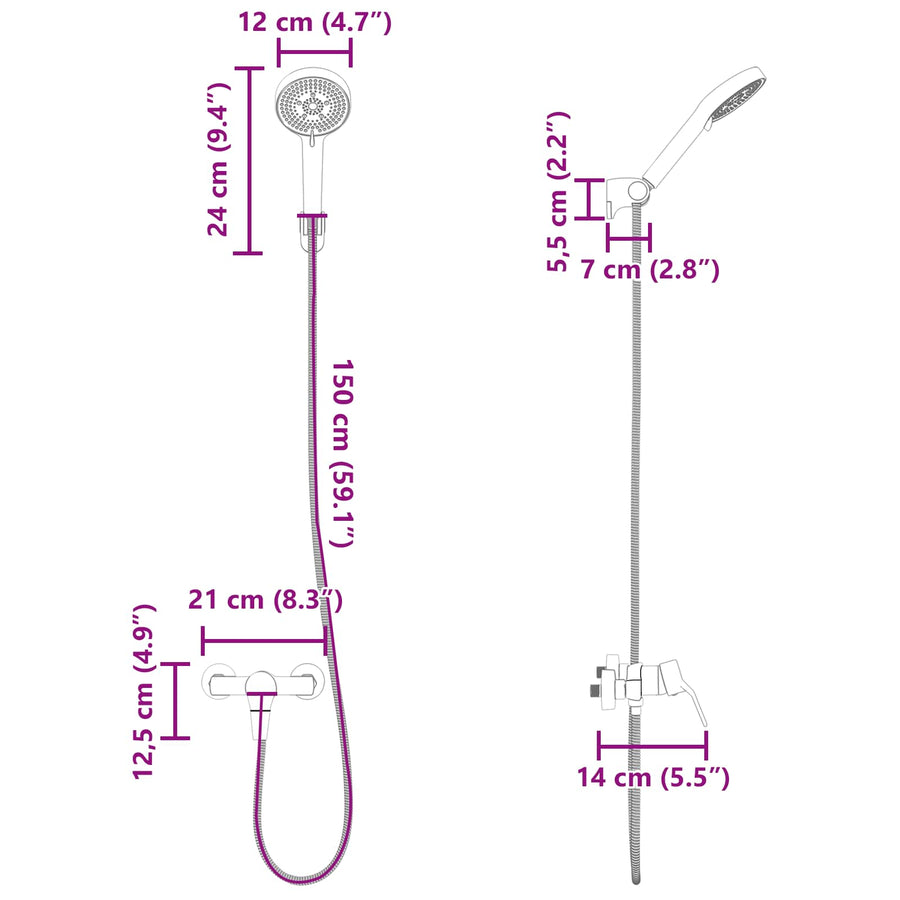 Doucheset G 1 / 2 Inch Koper Zwart met douchekop