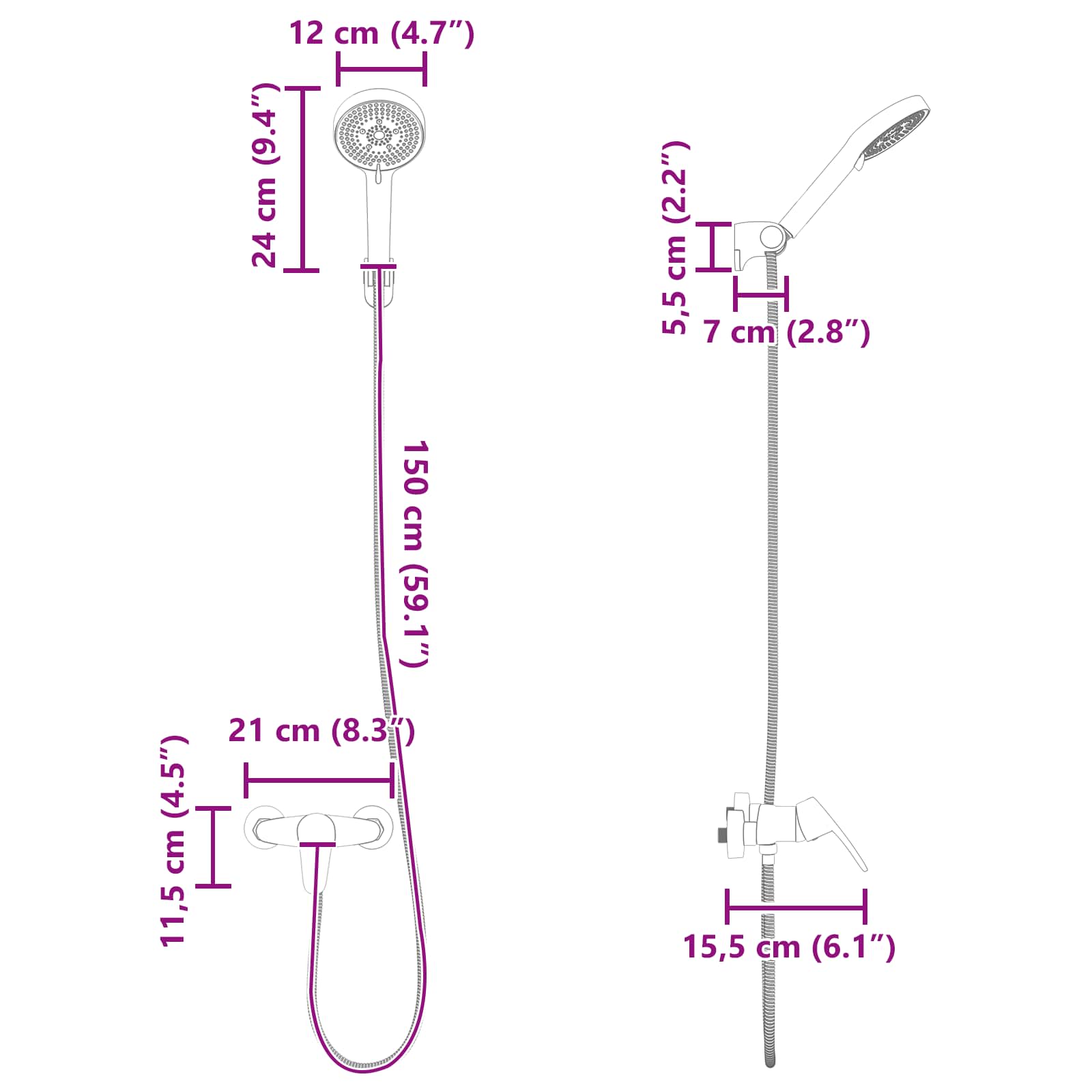 Doucheset G 1 / 2 Inch Zwart met douchekop