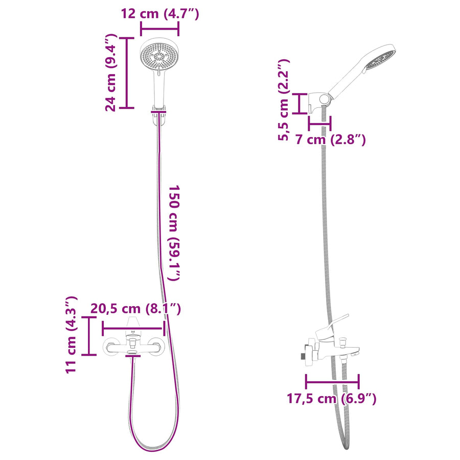 Doucheset G 1 / 2 Inch Zwart met douchekop