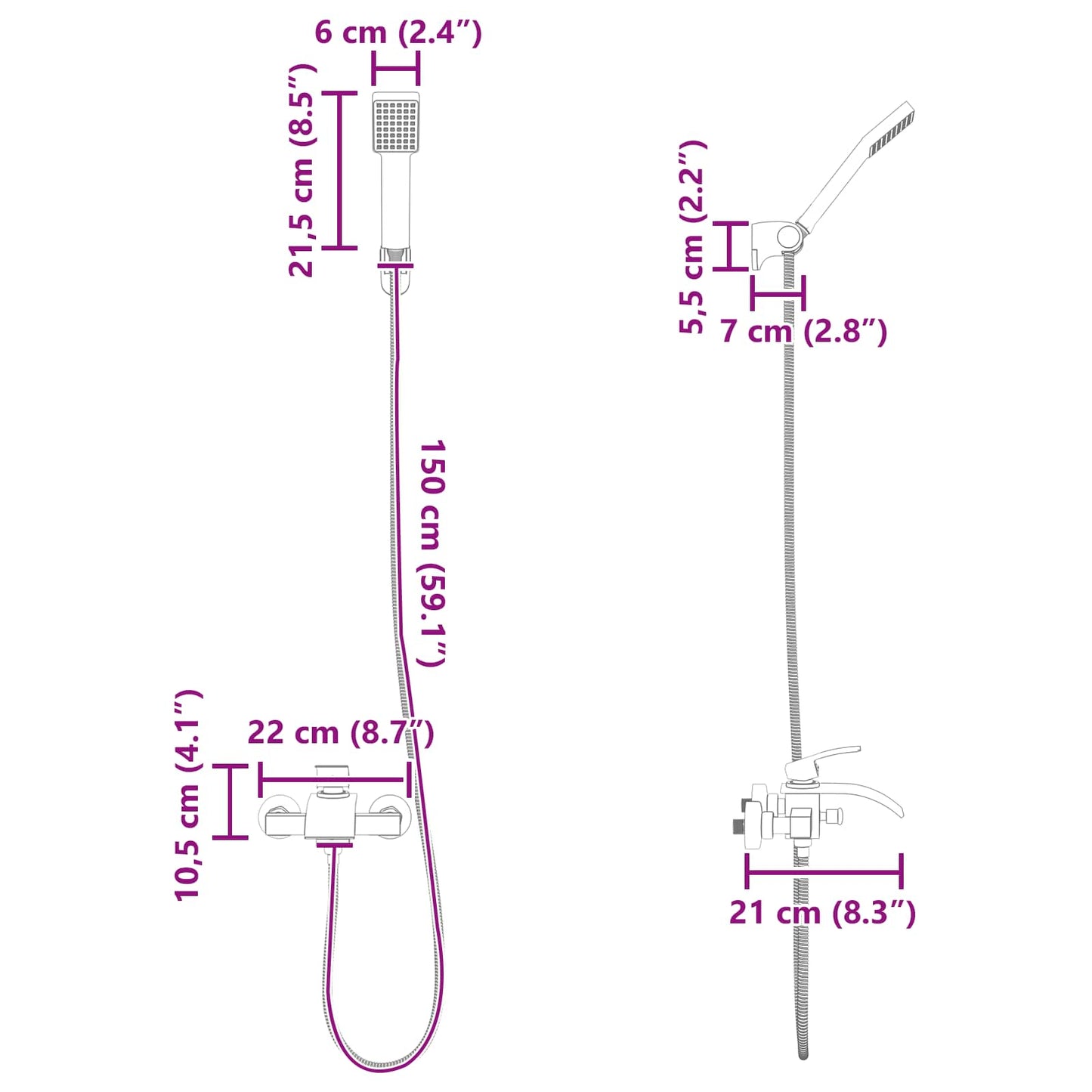 Doucheset G 1 / 2 Inch Zwart met douchekop