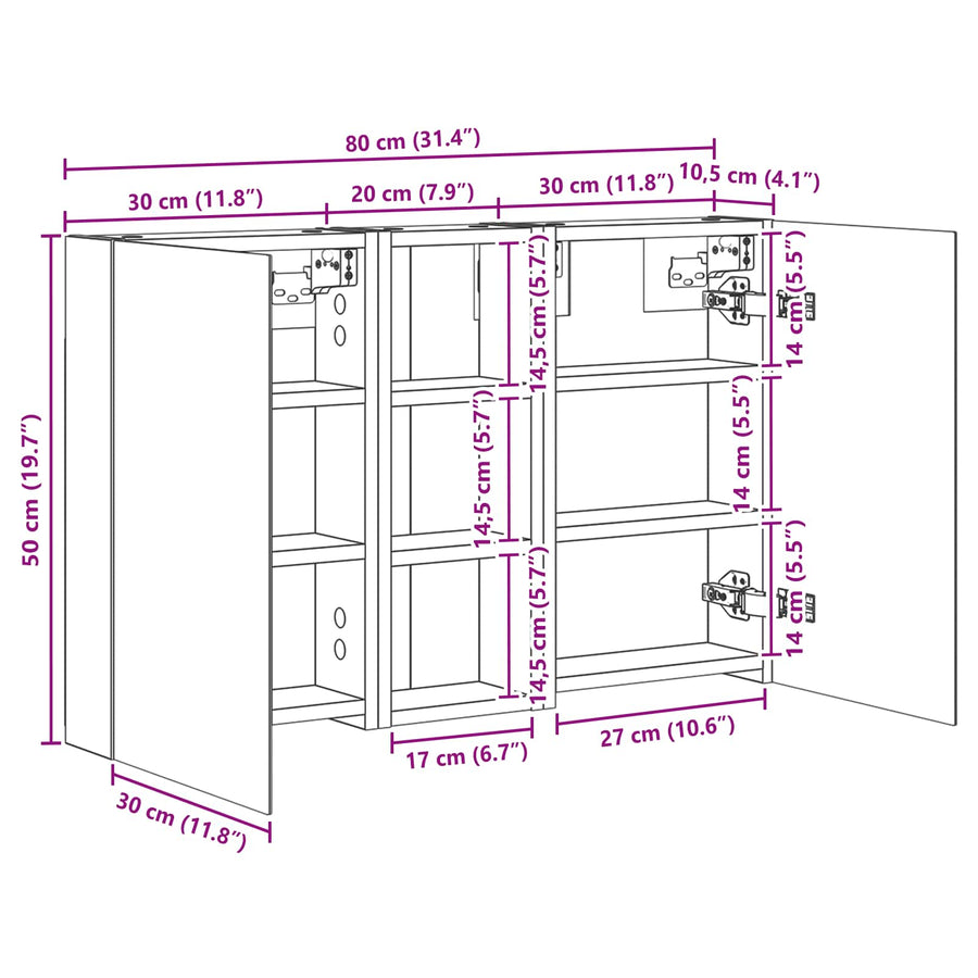 Badkamerkastenset 3 pcs 80 x 10,5 x 50 cm Bewerkt hout