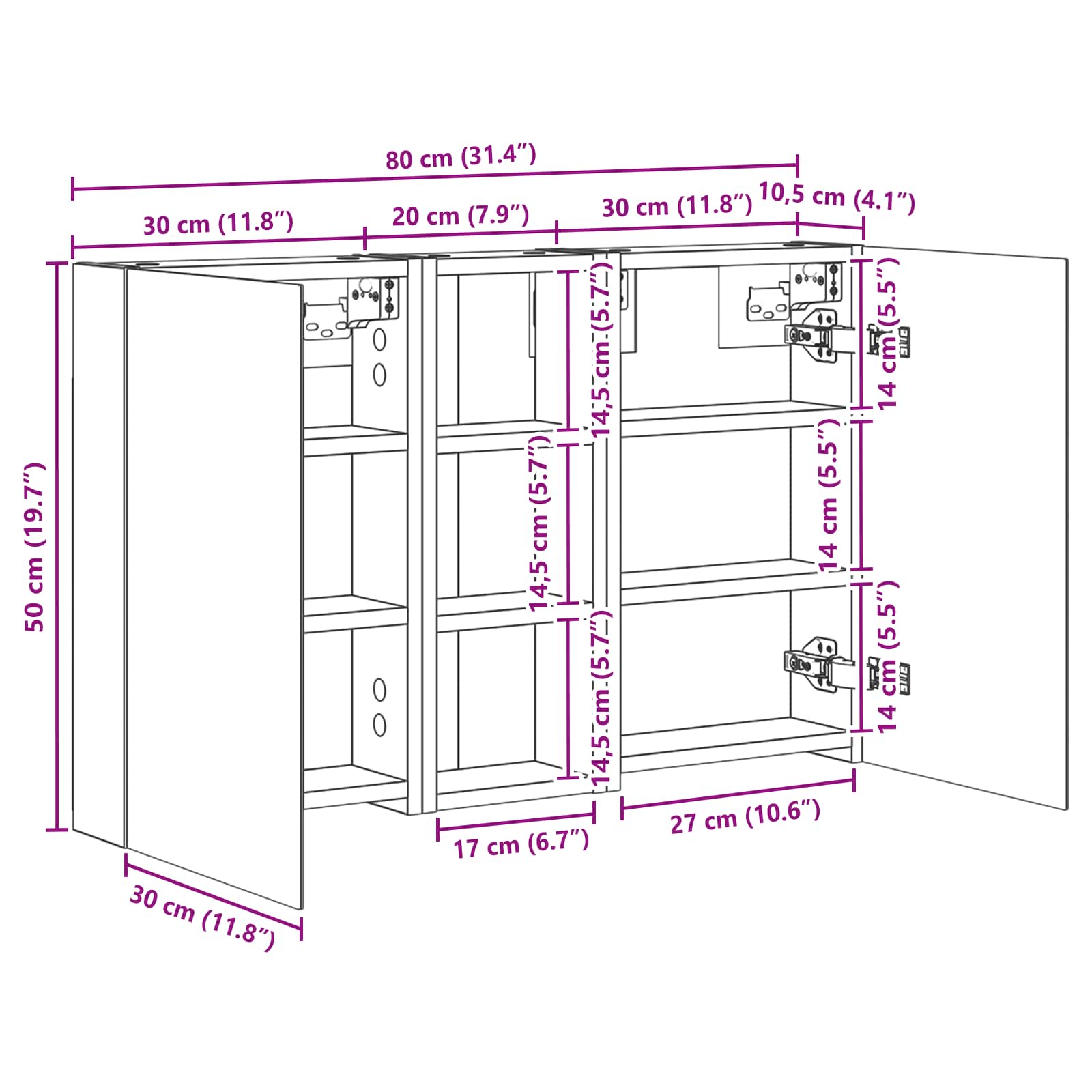 Badkamerkastenset 3 pcs 80 x 10,5 x 50 cm Bewerkt hout