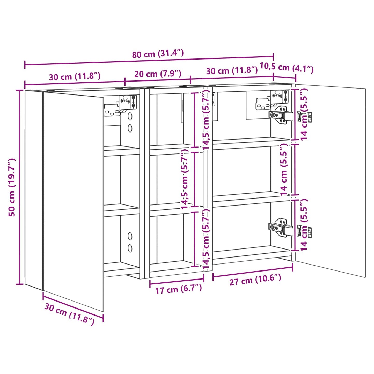 Badkamerkastenset 3 pcs 80 x 10,5 x 50 cm Bewerkt hout