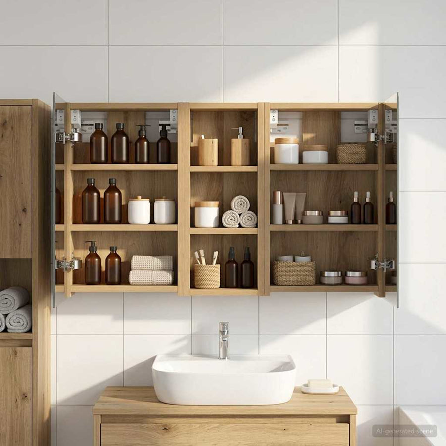Badkamerkastenset 3 pcs 80 x 10,5 x 50 cm Bewerkt hout