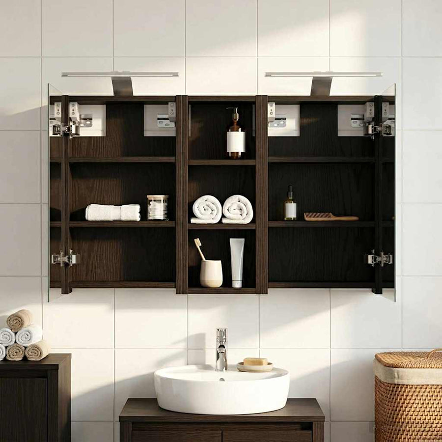 Badkamerkastenset 3 pcs 80 x 10,5 x 50 cm Bewerkt hout