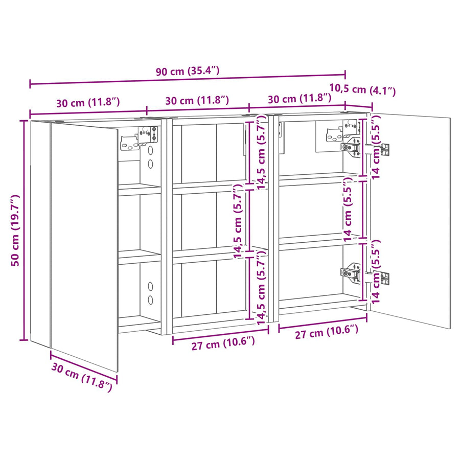 Badkamerkastenset 3 pcs 90 x 10,5 x 50 cm Bewerkt hout