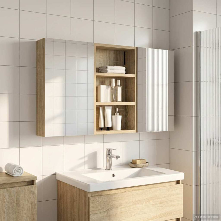Badkamerkastenset 3 pcs 90 x 10,5 x 50 cm Bewerkt hout