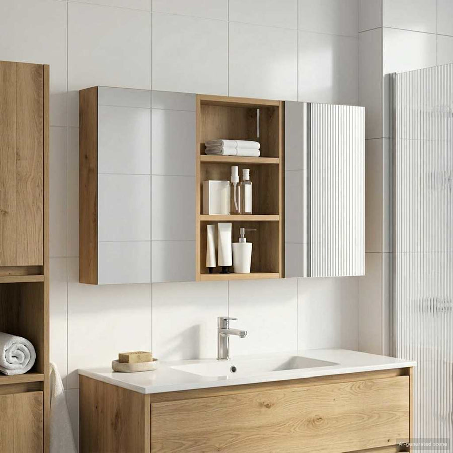 Badkamerkastenset 3 pcs 90 x 10,5 x 50 cm Bewerkt hout