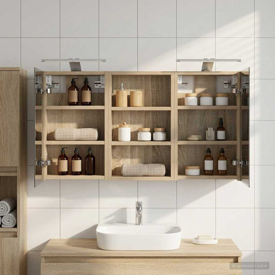 Badkamerkastenset 3 pcs 90 x 10,5 x 50 cm Bewerkt hout