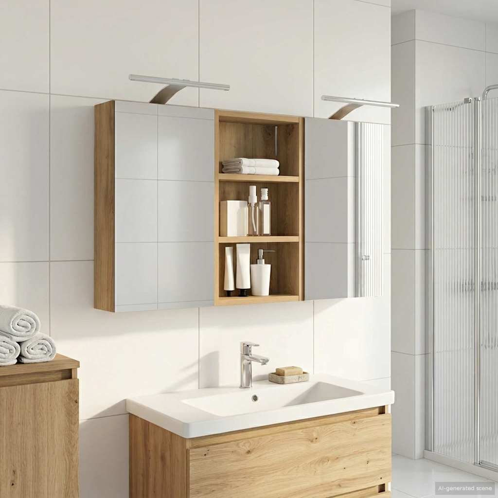 Badkamerkastenset 3 pcs 90 x 10,5 x 50 cm Bewerkt hout