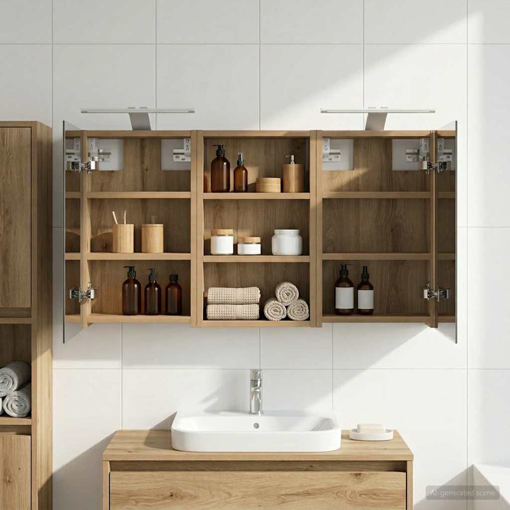 Badkamerkastenset 3 pcs 90 x 10,5 x 50 cm Bewerkt hout