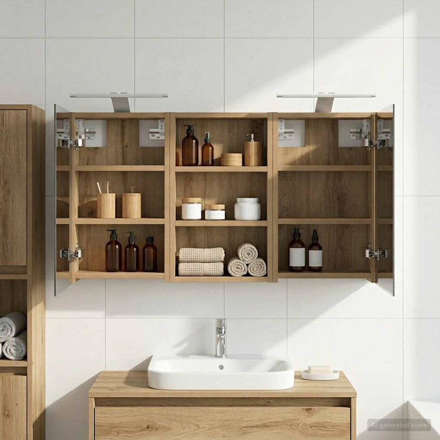 Badkamerkastenset 3 pcs 90 x 10,5 x 50 cm Bewerkt hout