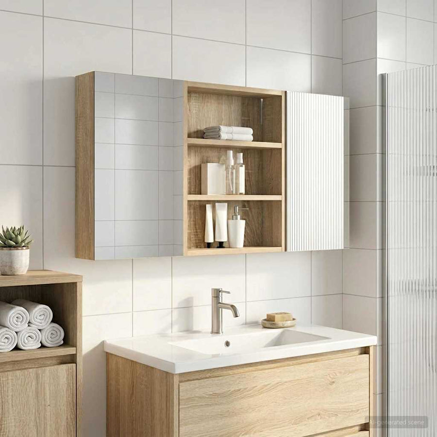 Badkamerkastenset 3 pcs 100 x 10,5 x 50 cm Bewerkt hout
