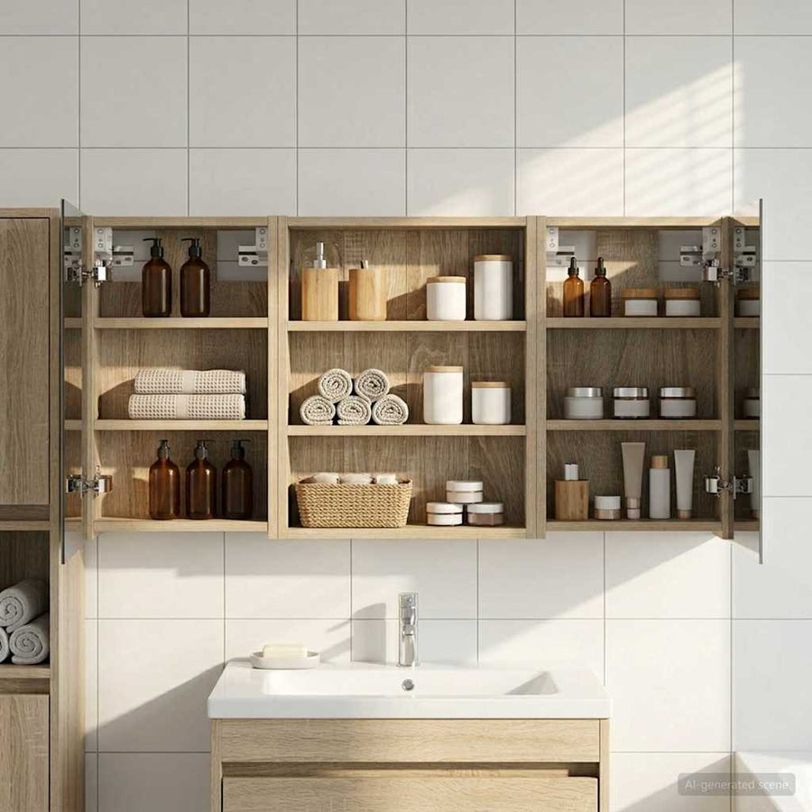 Badkamerkastenset 3 pcs 100 x 10,5 x 50 cm Bewerkt hout
