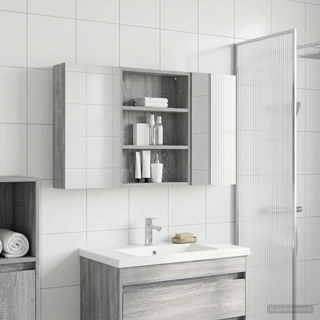 Badkamerkastenset 3 pcs 100 x 10,5 x 50 cm Bewerkt hout