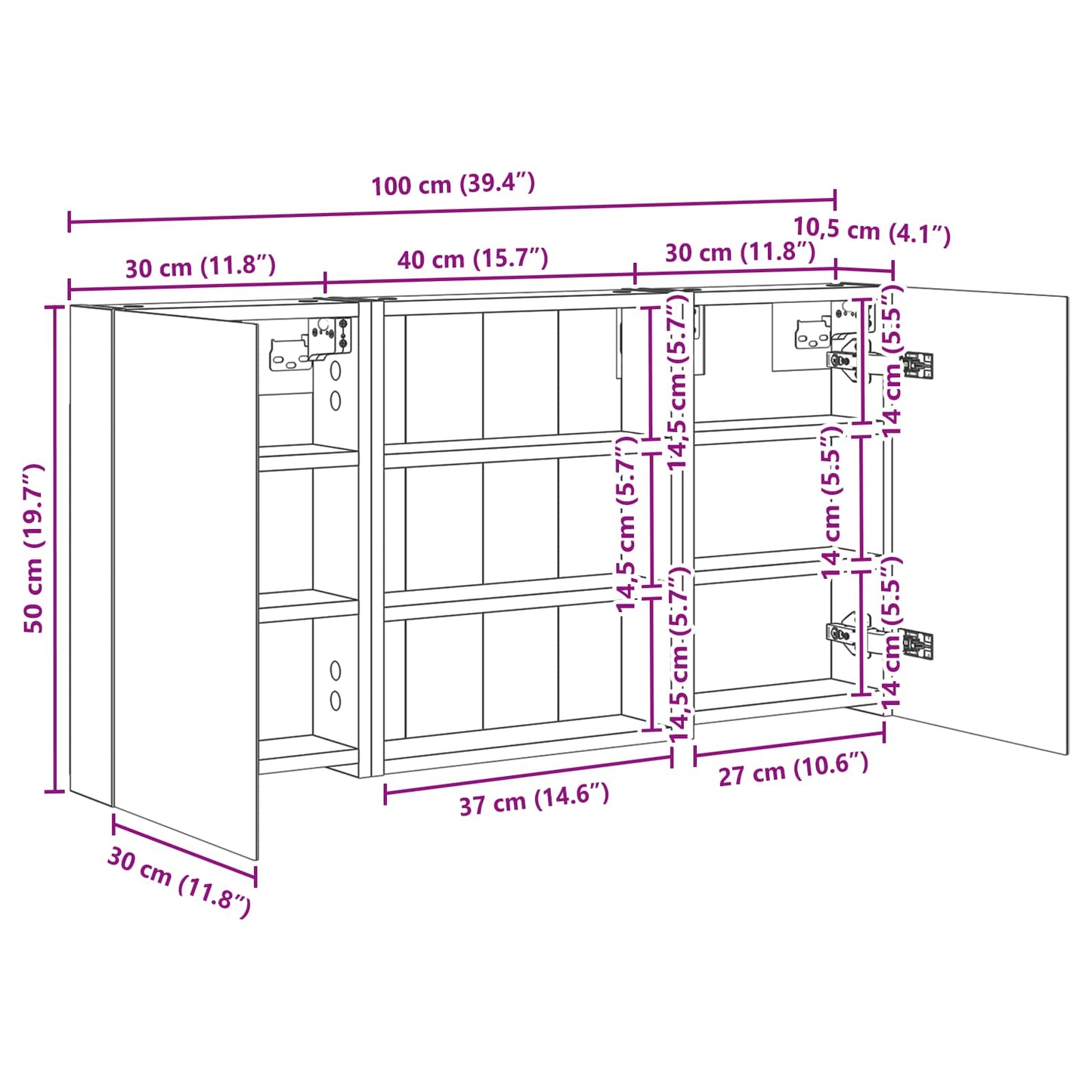 Badkamerkastenset 3 pcs 100 x 10,5 x 50 cm Bewerkt hout