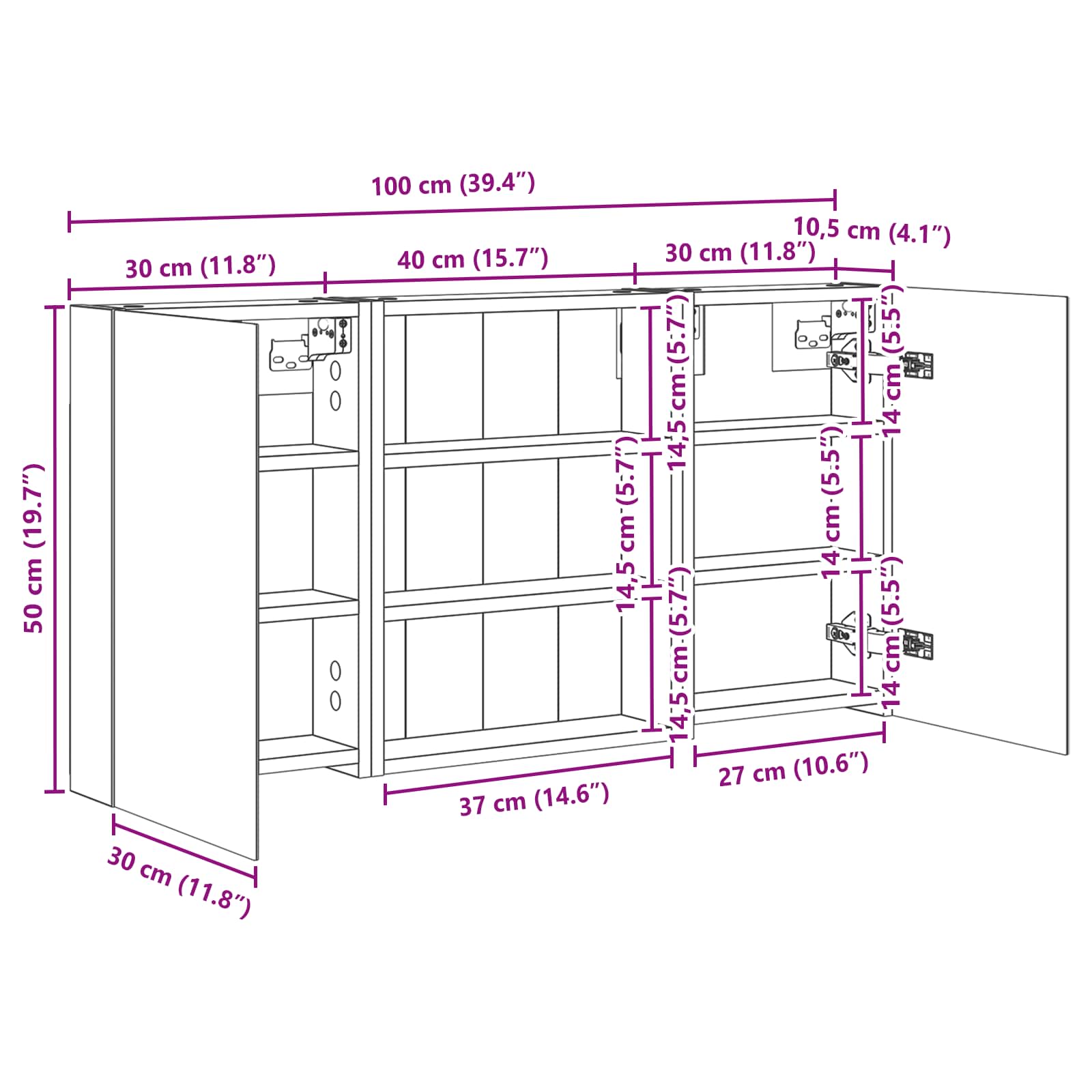 Badkamerkastenset 3 pcs 100 x 10,5 x 50 cm Bewerkt hout