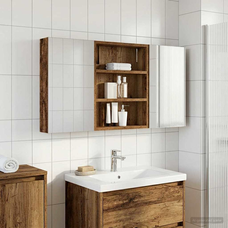 Badkamerkastenset 3 pcs 100 x 10,5 x 50 cm Bewerkt hout