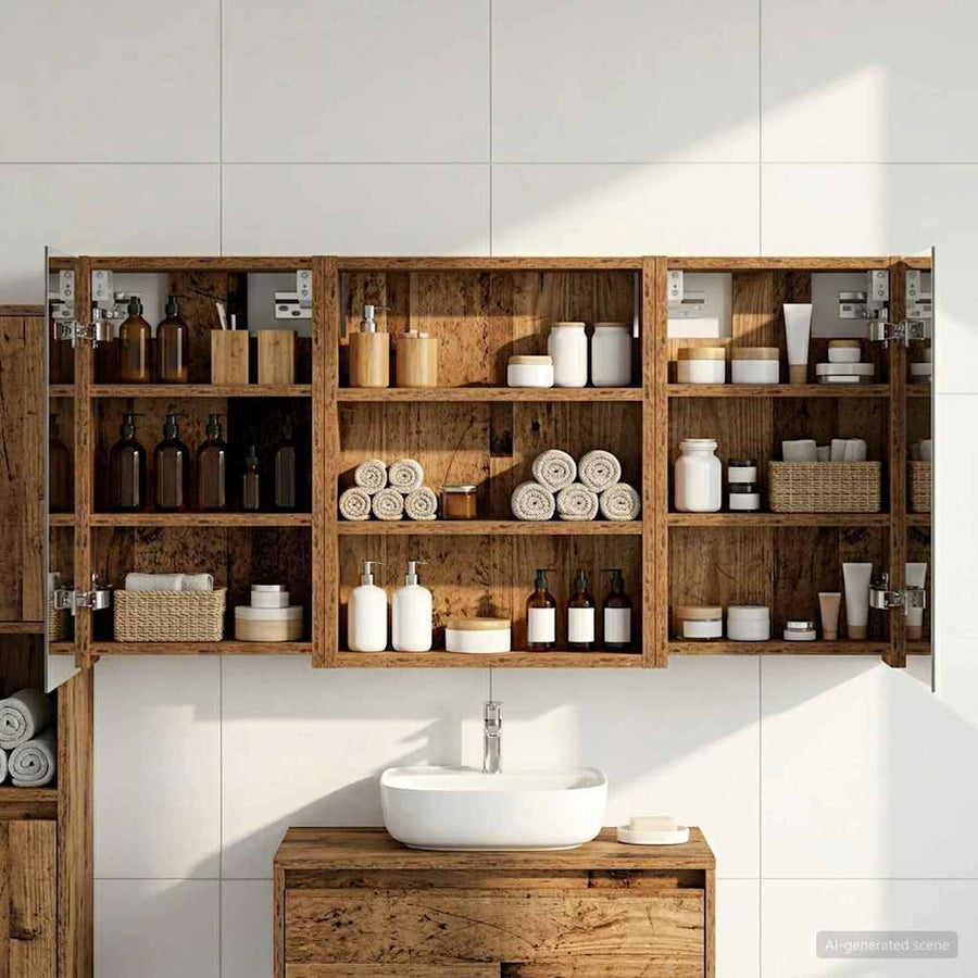 Badkamerkastenset 3 pcs 100 x 10,5 x 50 cm Bewerkt hout