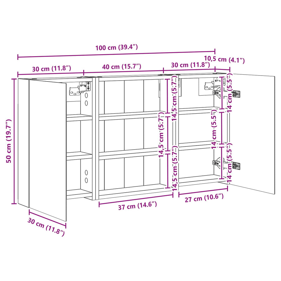 Badkamerkastenset 3 pcs 100 x 10,5 x 50 cm Bewerkt hout