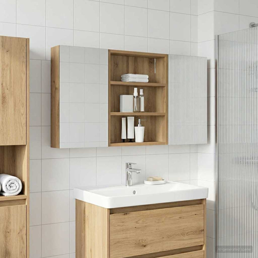 Badkamerkastenset 3 pcs 100 x 10,5 x 50 cm Bewerkt hout