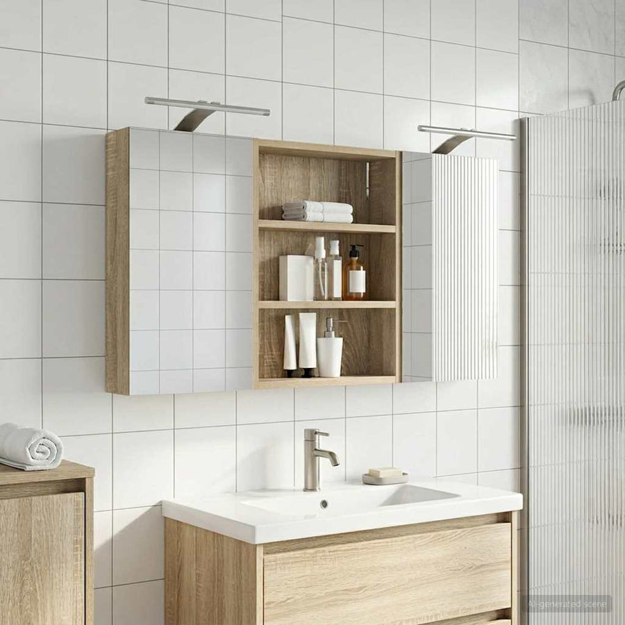 Badkamerkastenset 3 pcs 100 x 10,5 x 50 cm Bewerkt hout