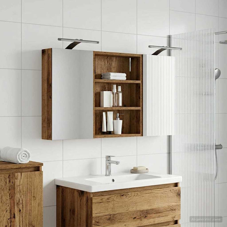 Badkamerkastenset 3 pcs 100 x 10,5 x 50 cm Bewerkt hout