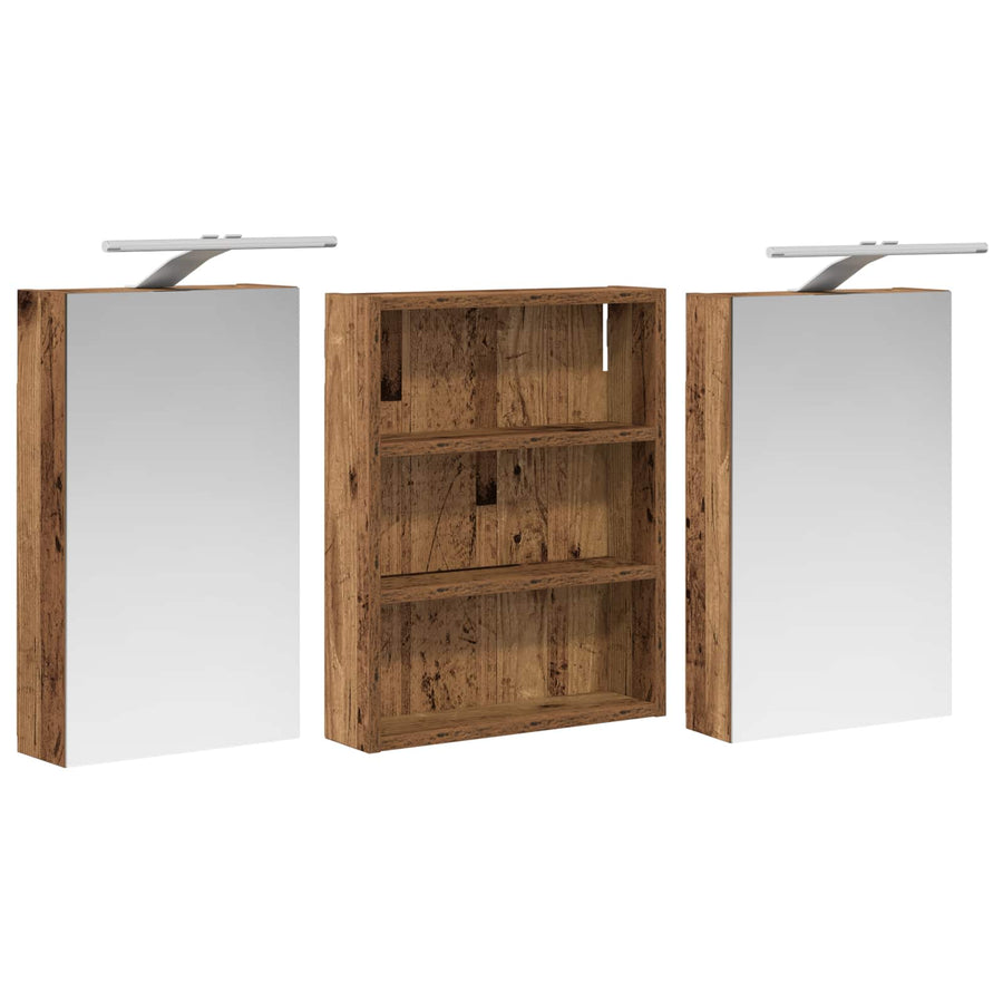 Badkamerkastenset 3 pcs 100 x 10,5 x 50 cm Bewerkt hout