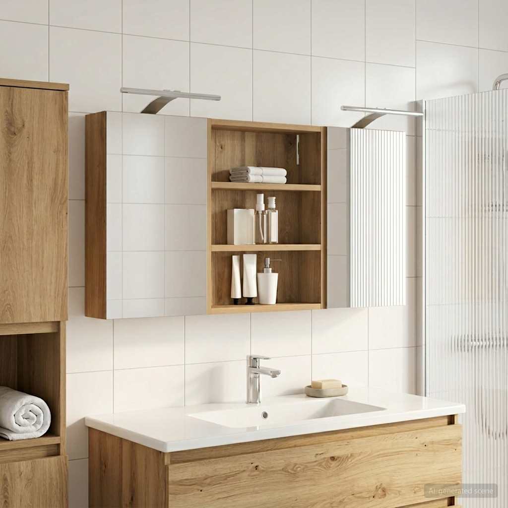 Badkamerkastenset 3 pcs 100 x 10,5 x 50 cm Bewerkt hout
