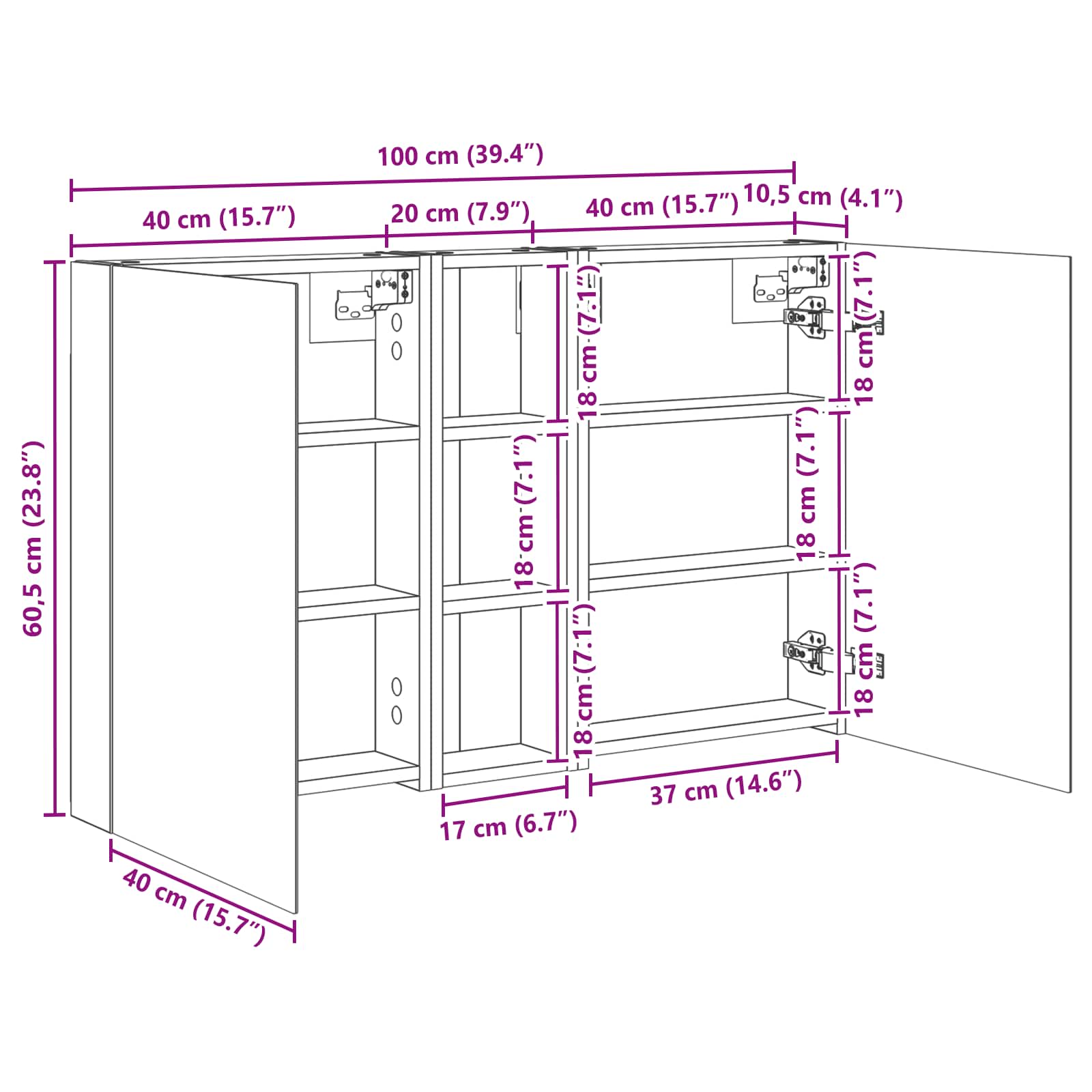 Badkamerkastenset 3 pcs 100 x 10,5 x 60,5 cm Bewerkt hout