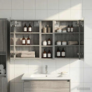 Badkamerkastenset 3 delig 100x10,5x60,5 cm grijs bewerkt hout