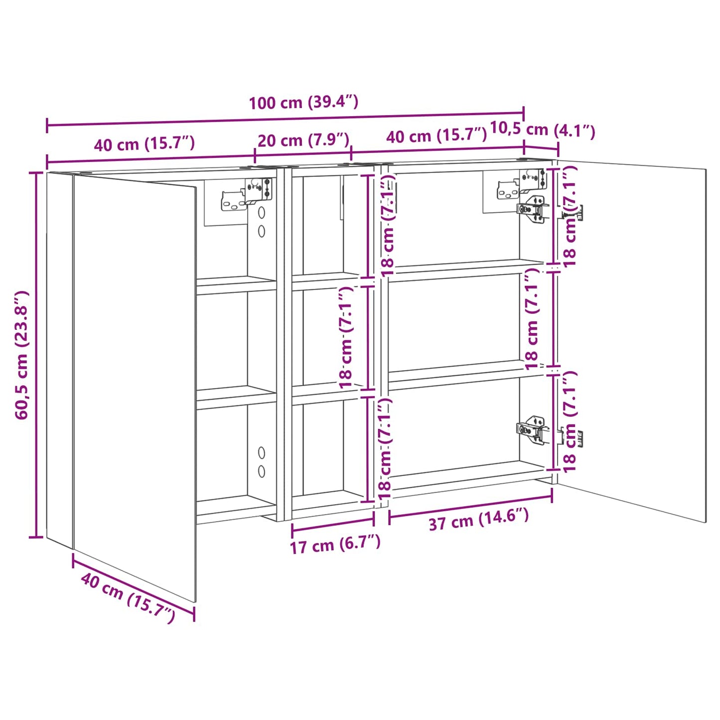 Badkamerkastenset 3 pcs 100 x 10,5 x 60,5 cm Bewerkt hout