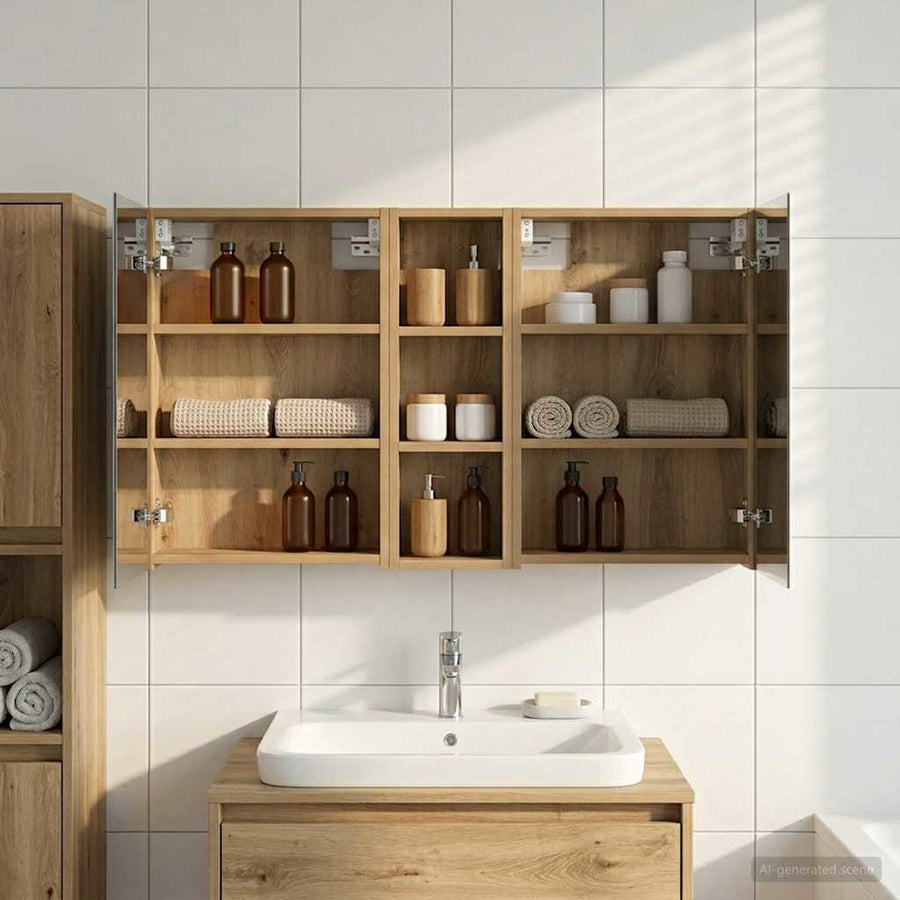 Badkamerkastenset 3 pcs 100 x 10,5 x 60,5 cm Bewerkt hout