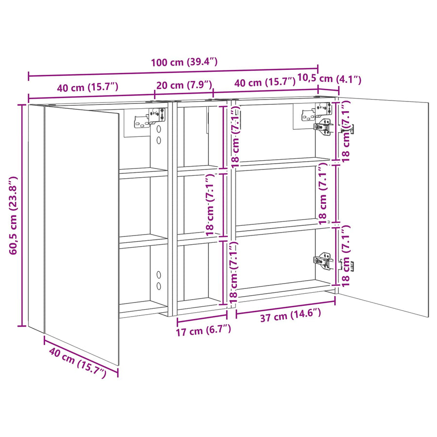 Badkamerkastenset 3 pcs 100 x 10,5 x 60,5 cm Bewerkt hout