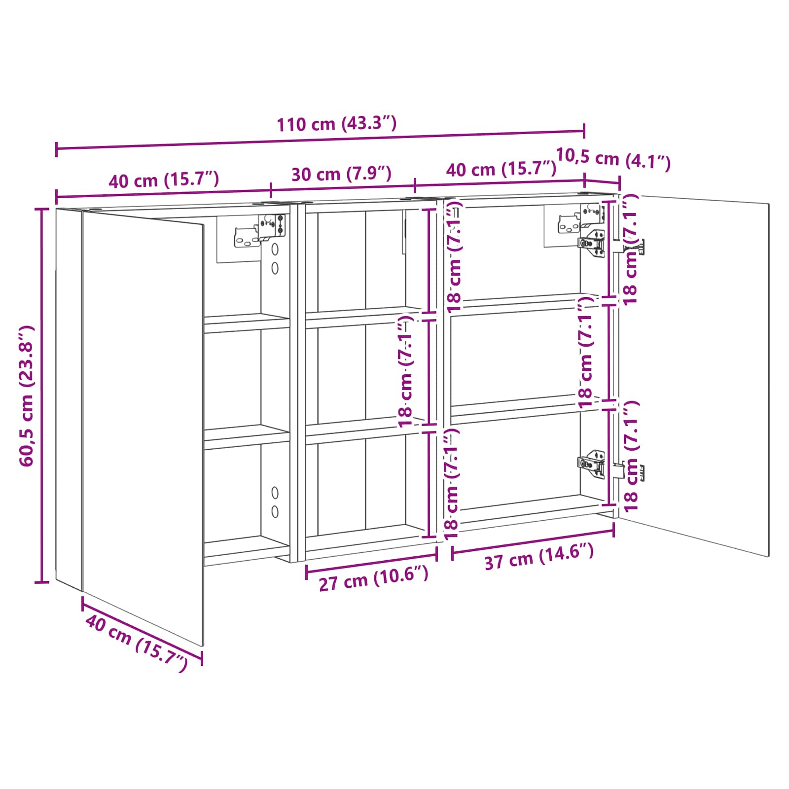 Badkamerkastenset 3 pcs 110 x 10,5 x 60,5 cm Bewerkt hout