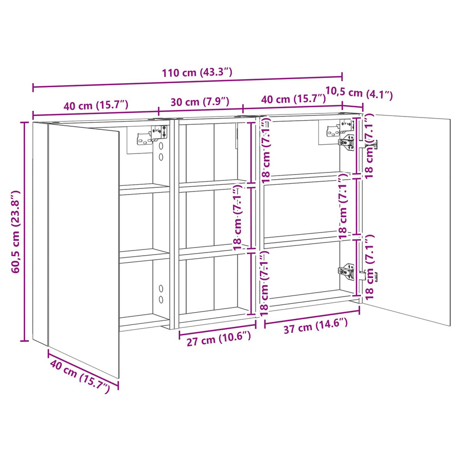 Badkamerkastenset 3 pcs 110 x 10,5 x 60,5 cm Bewerkt hout