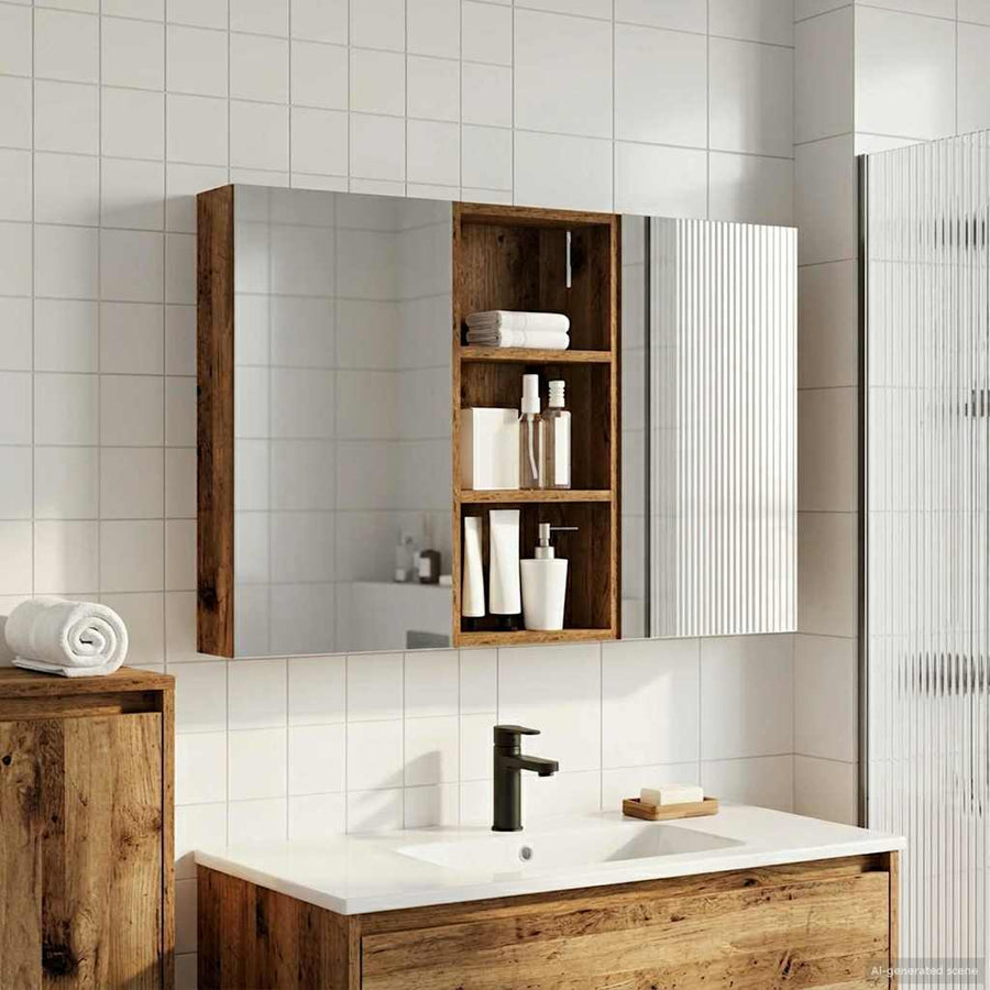 Badkamerkastenset 3 st 110 x 10,5 x 60,5 cm Bewerkt hout