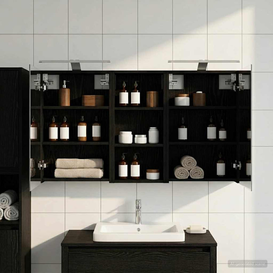 Badkamerkastenset 3 pcs 110 x 10,5 x 60,5 cm Bewerkt hout