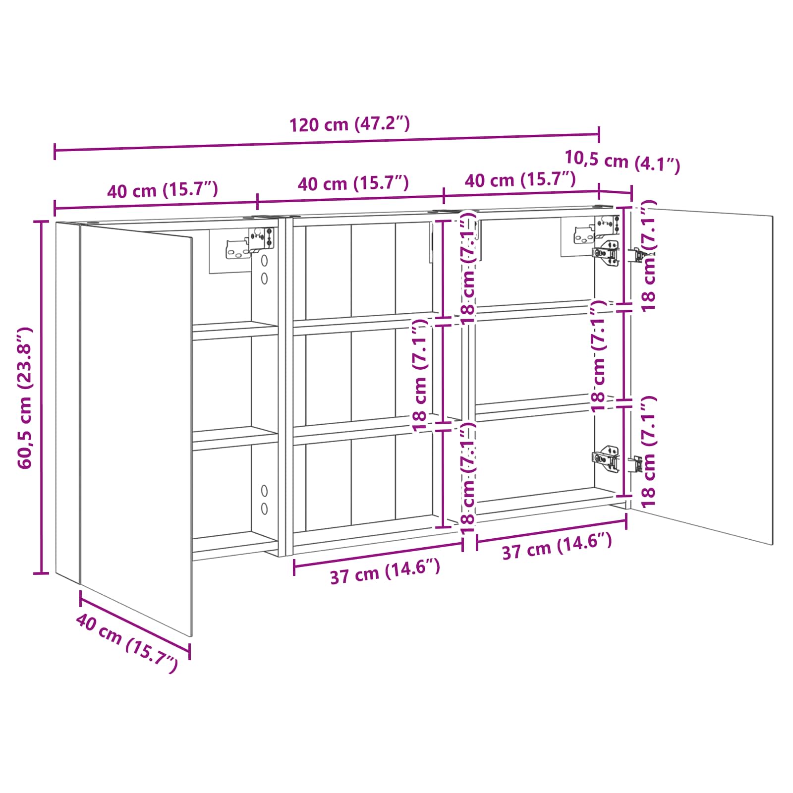 Badkamerkastenset 3 pcs 120 x 10,5 x 60,5 cm Bewerkt hout