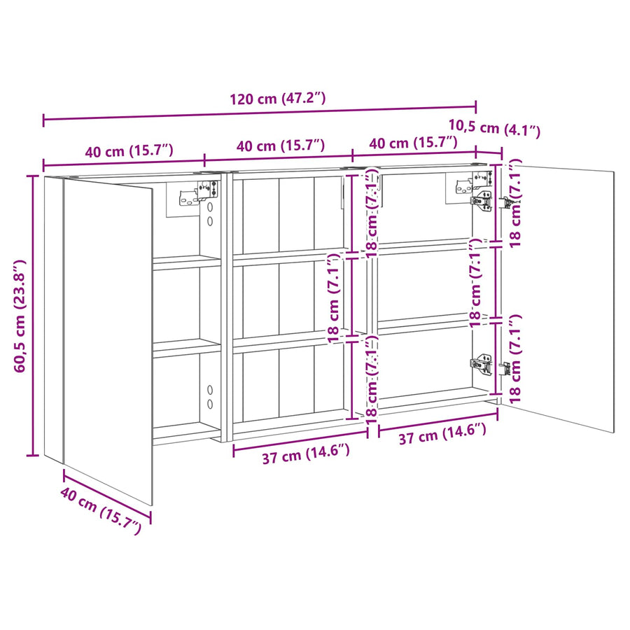 Badkamerkastenset 3 pcs 120 x 10,5 x 60,5 cm Bewerkt hout