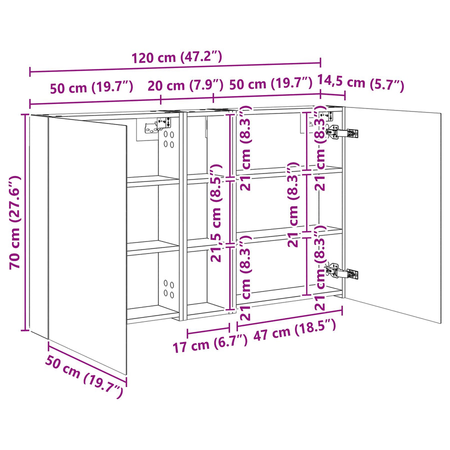 Badkamerkastenset 3 pcs 120 x 14,5 x 70 cm Bewerkt hout