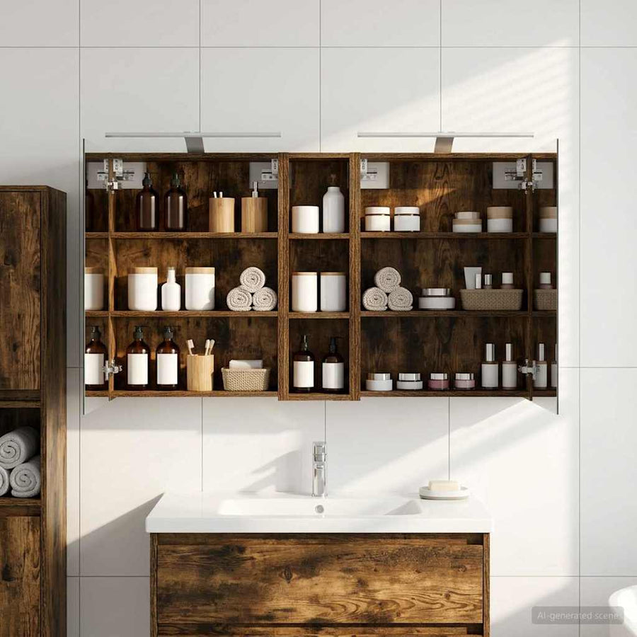 Badkamerkastenset 3 pcs 120 x 14,5 x 70 cm Bewerkt hout
