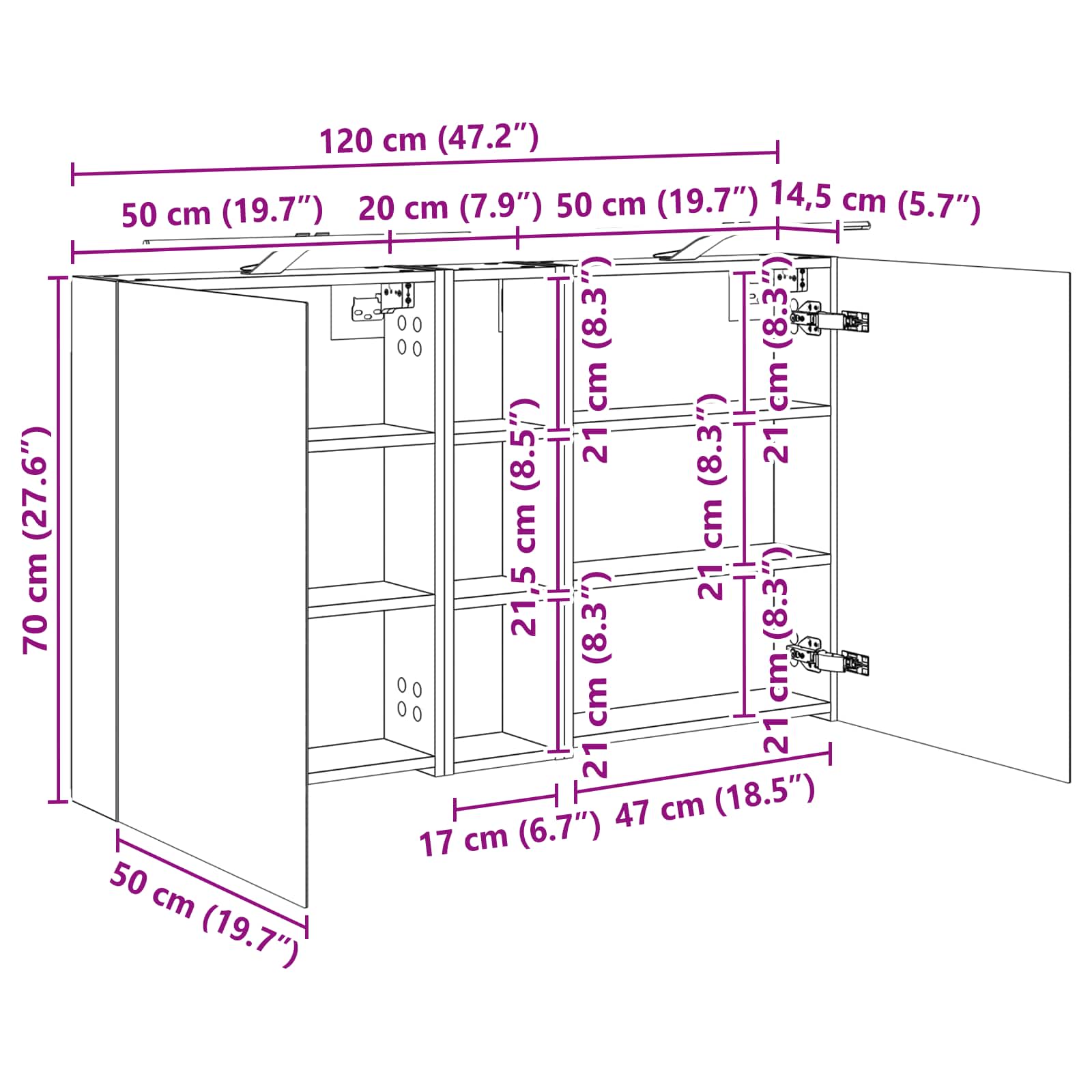 Badkamerkastenset 3 pcs 120 x 14,5 x 70 cm Bewerkt hout