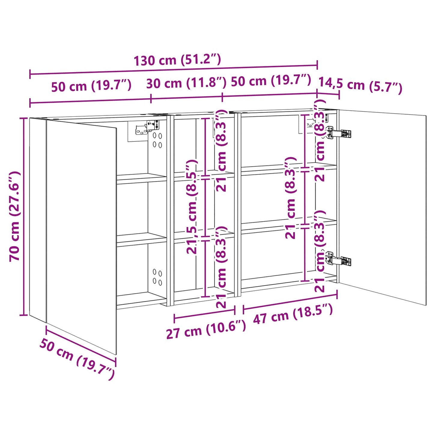 Badkamerkastenset 3 pcs 130 x 14,5 x 70 cm Bewerkt hout